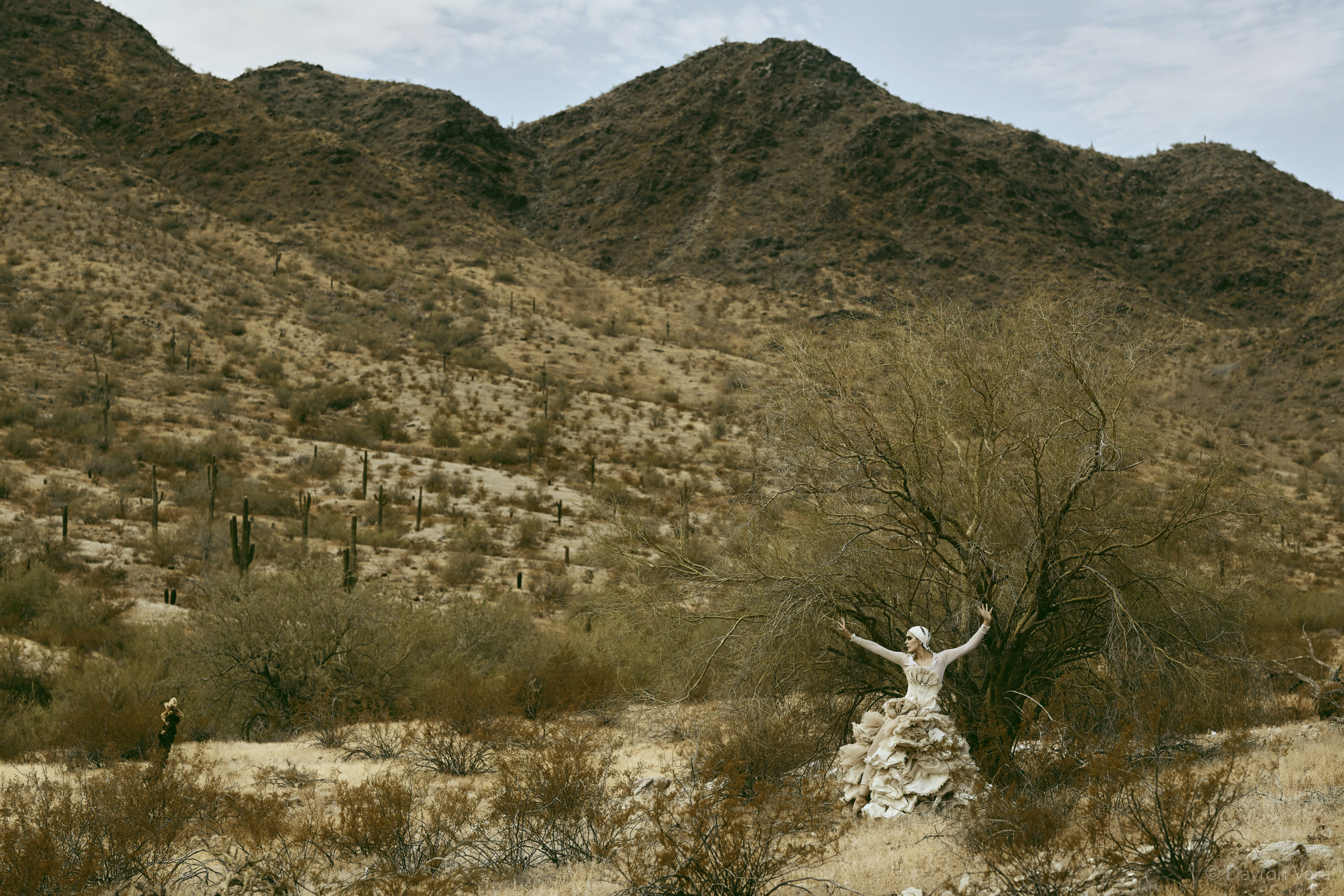 ballerina dancing in the Phoenix desert, styled photoshoot by Dayron Vera